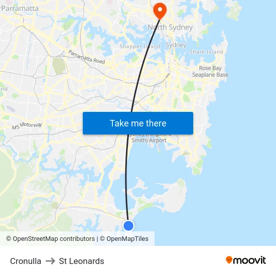Cronulla to St Leonards map