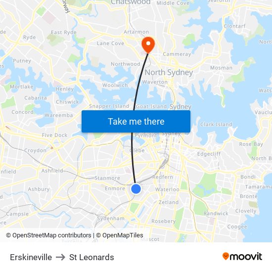 Erskineville to St Leonards map