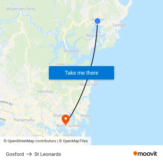 Gosford to St Leonards map