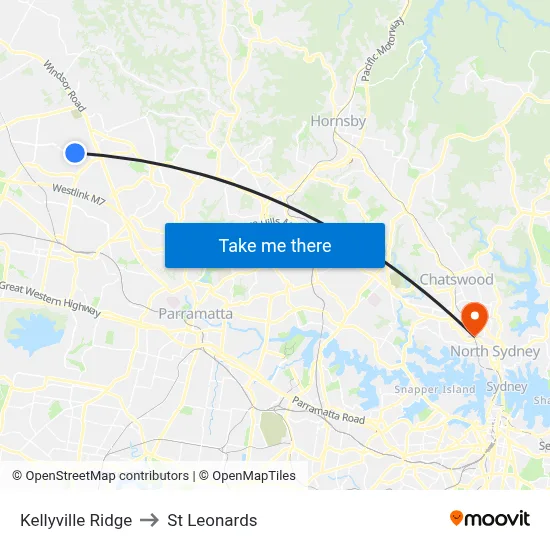 Kellyville Ridge to St Leonards map