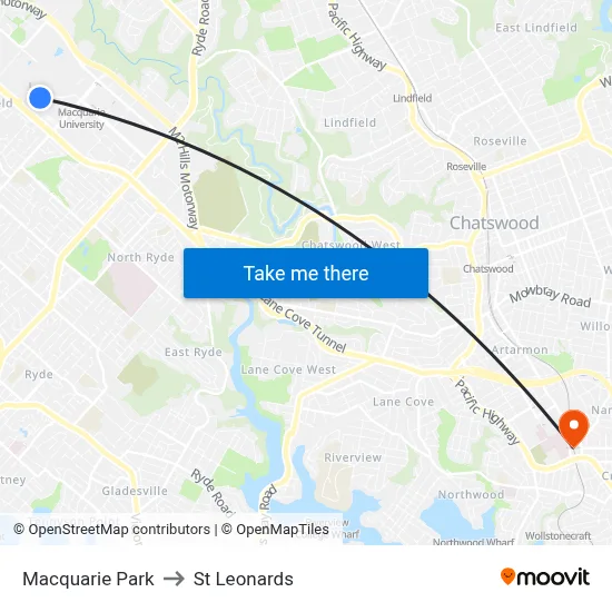 Macquarie Park to St Leonards map