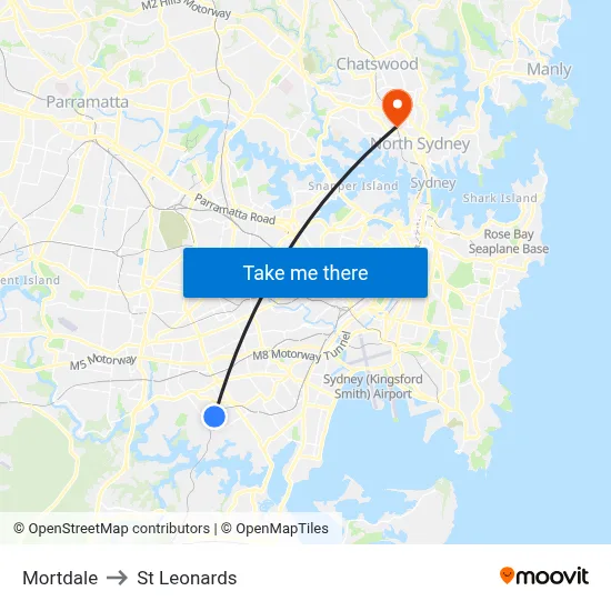 Mortdale to St Leonards map