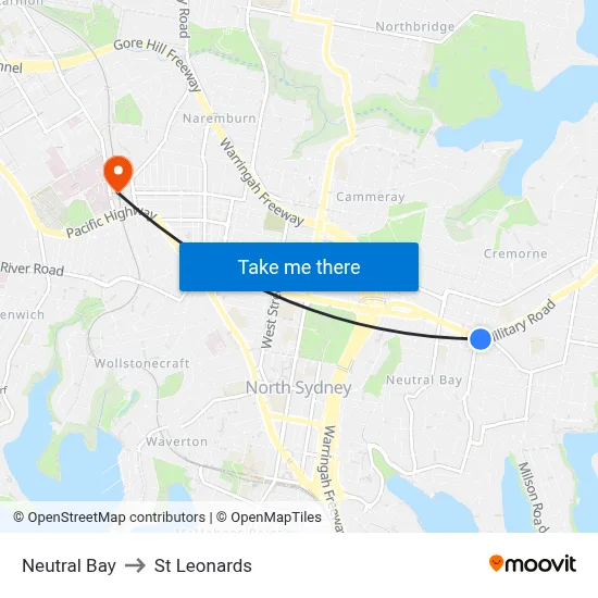 Neutral Bay to St Leonards map