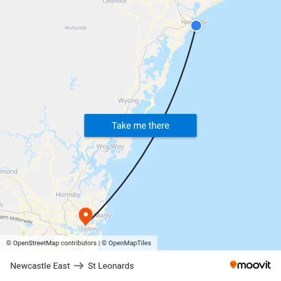 Newcastle East to St Leonards map