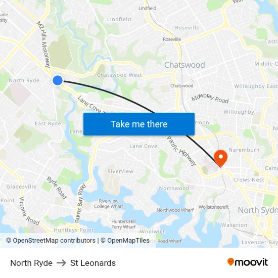 North Ryde to St Leonards map