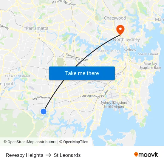 Revesby Heights to St Leonards map