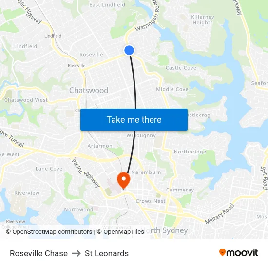 Roseville Chase to St Leonards map