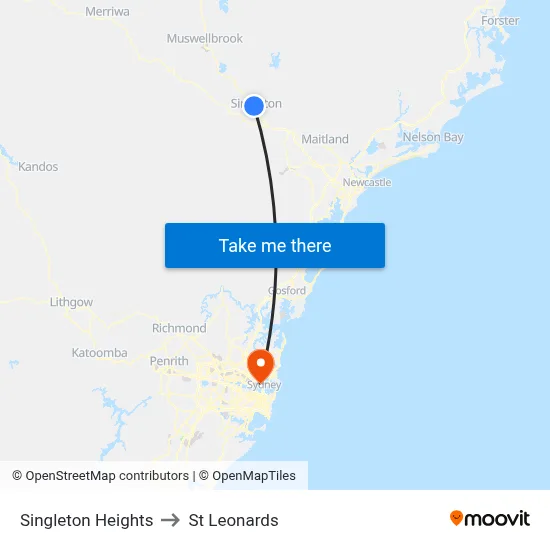 Singleton Heights to St Leonards map