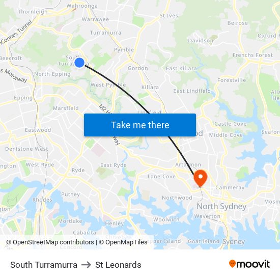 South Turramurra to St Leonards map
