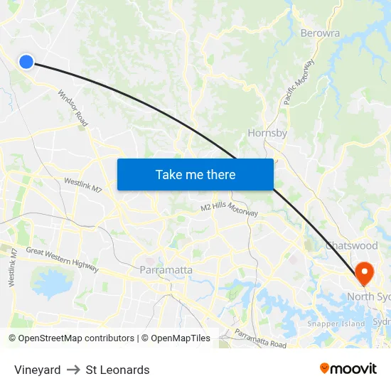 Vineyard to St Leonards map