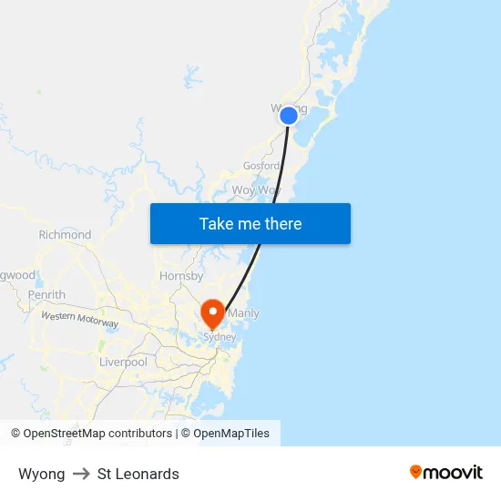 Wyong to St Leonards map