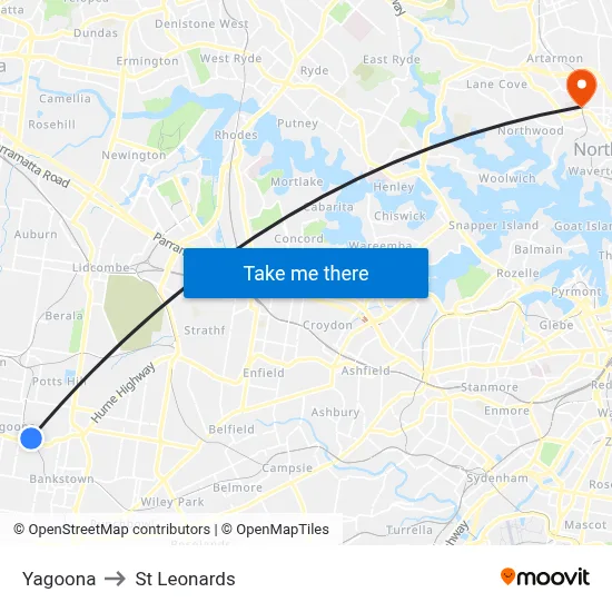 Yagoona to St Leonards map