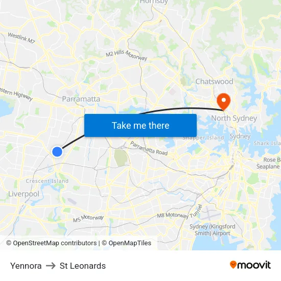 Yennora to St Leonards map