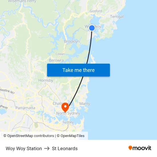 Woy Woy Station to St Leonards map