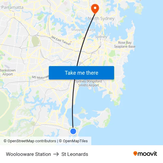 Woolooware Station to St Leonards map