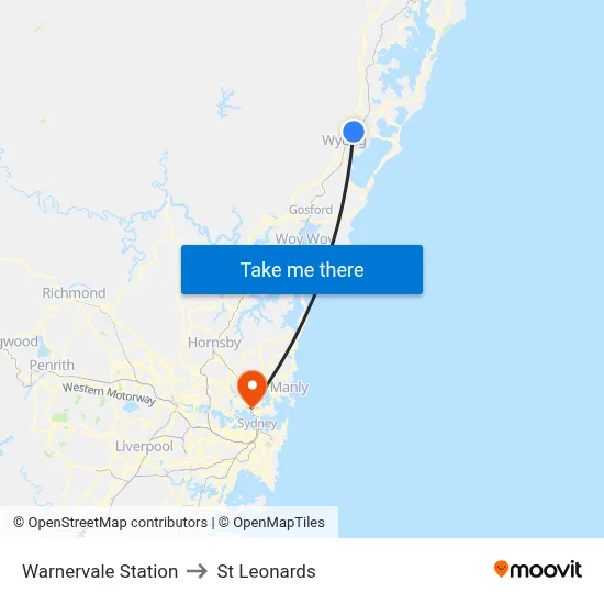 Warnervale Station to St Leonards map