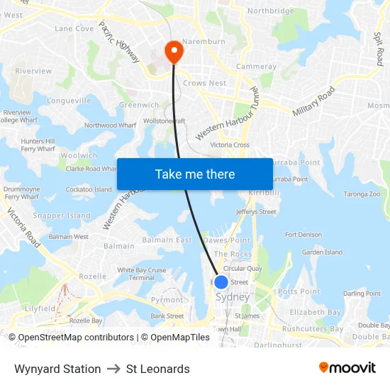 Wynyard Station to St Leonards map