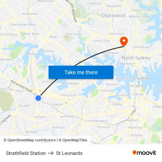 Strathfield Station to St Leonards map