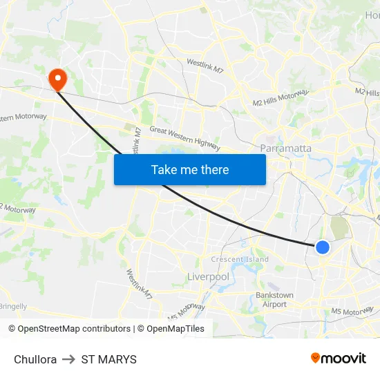 Chullora to ST MARYS map