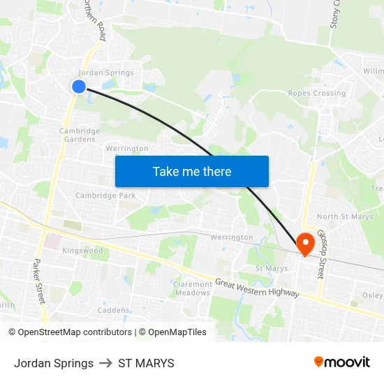 Jordan Springs to ST MARYS map