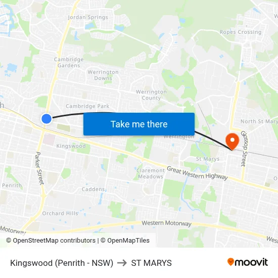 Kingswood (Penrith - NSW) to ST MARYS map