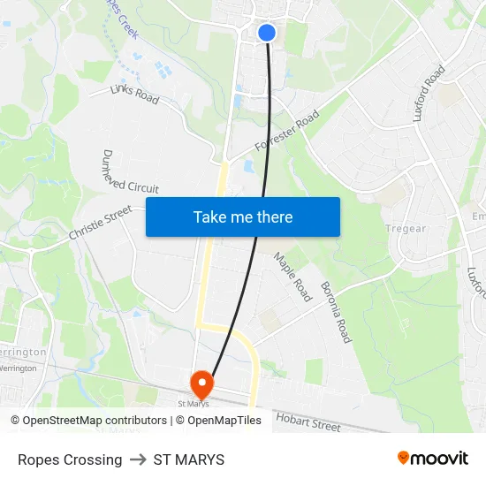 Ropes Crossing to ST MARYS map