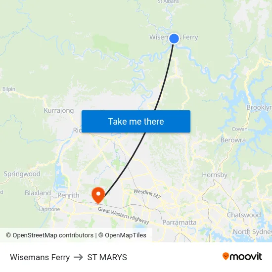 Wisemans Ferry to ST MARYS map