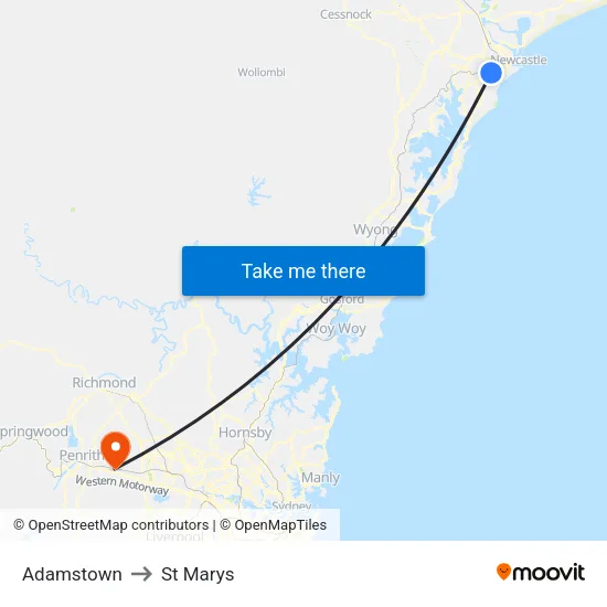 Adamstown to St Marys map