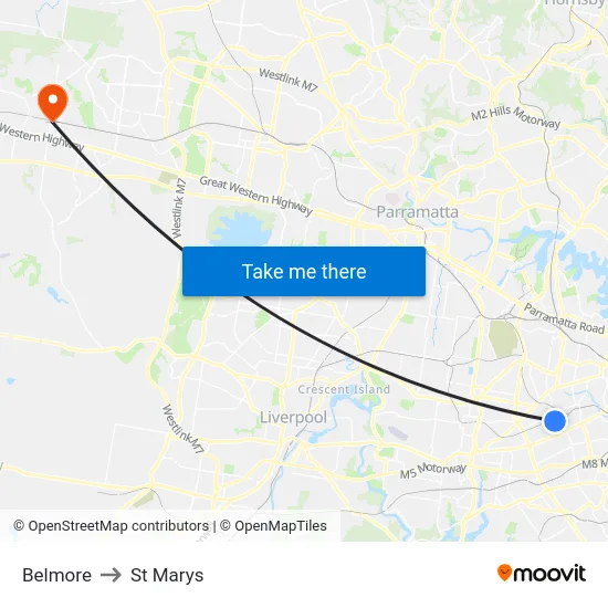 Belmore to St Marys map
