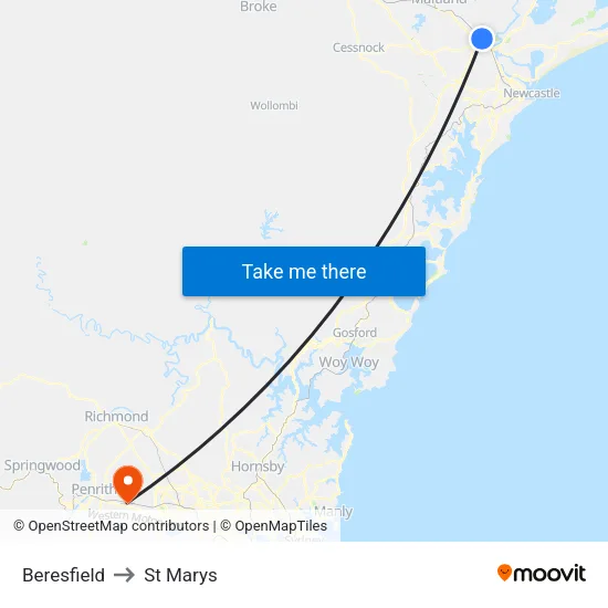 Beresfield to St Marys map