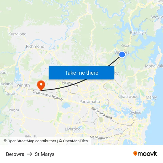 Berowra to St Marys map