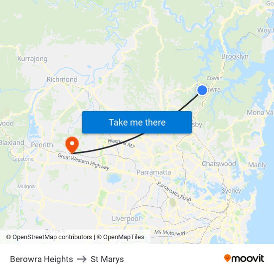 Berowra Heights to St Marys map