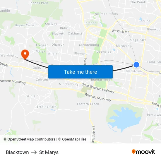 Blacktown to St Marys map
