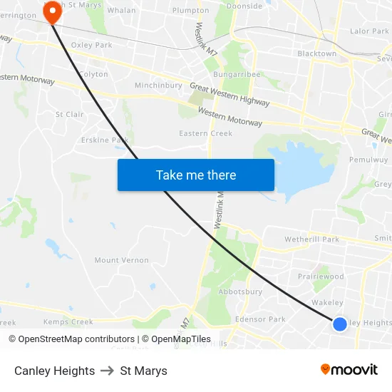 Canley Heights to St Marys map