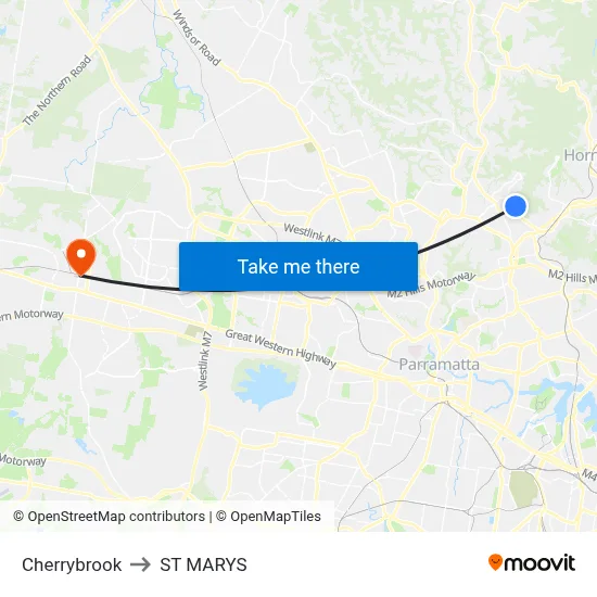 Cherrybrook to ST MARYS map