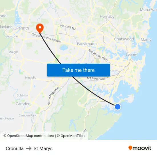 Cronulla to St Marys map