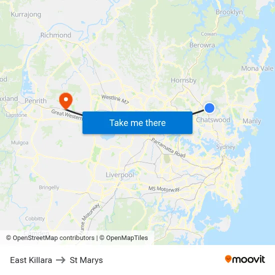 East Killara to St Marys map