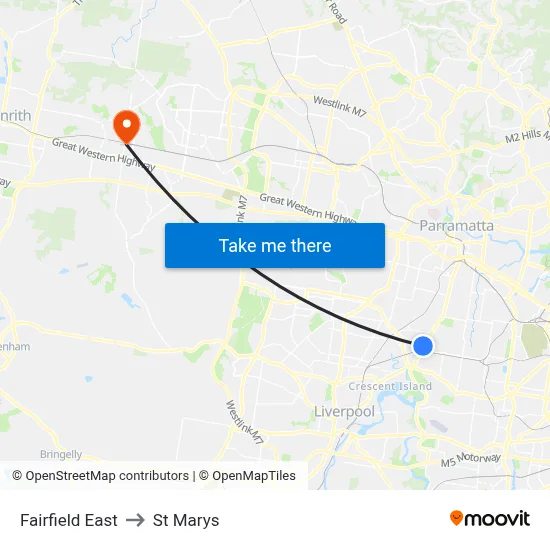 Fairfield East to St Marys map