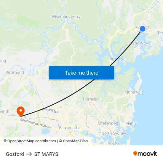 Gosford to ST MARYS map