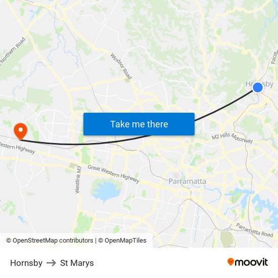 Hornsby to St Marys map