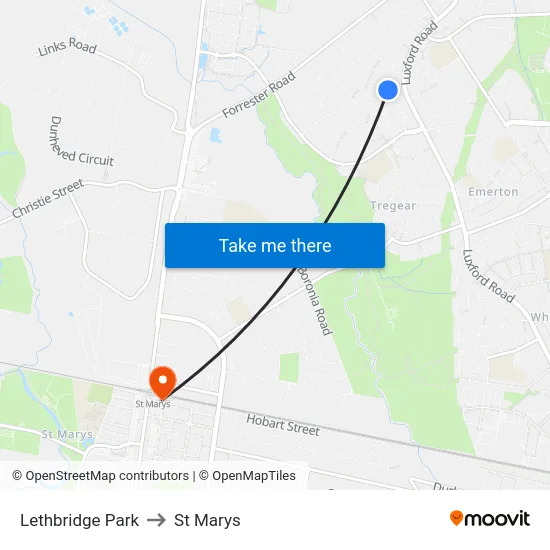 Lethbridge Park to St Marys map
