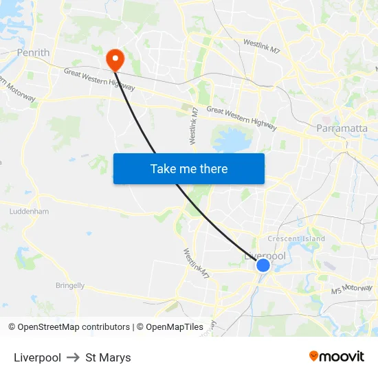 Liverpool to St Marys map