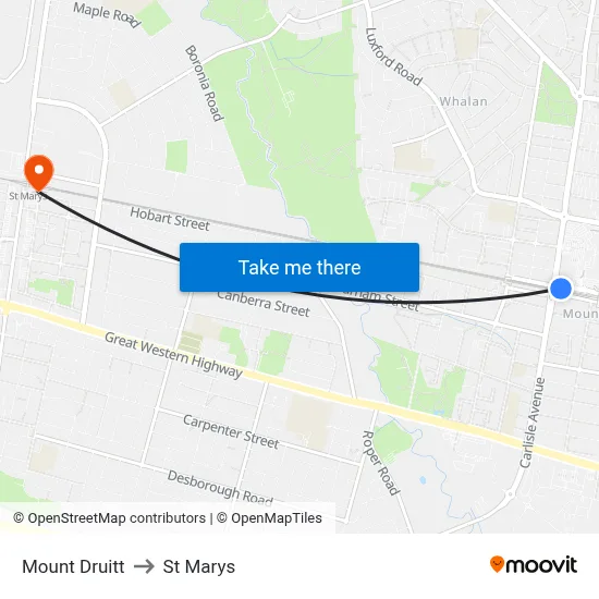 Mount Druitt to St Marys map