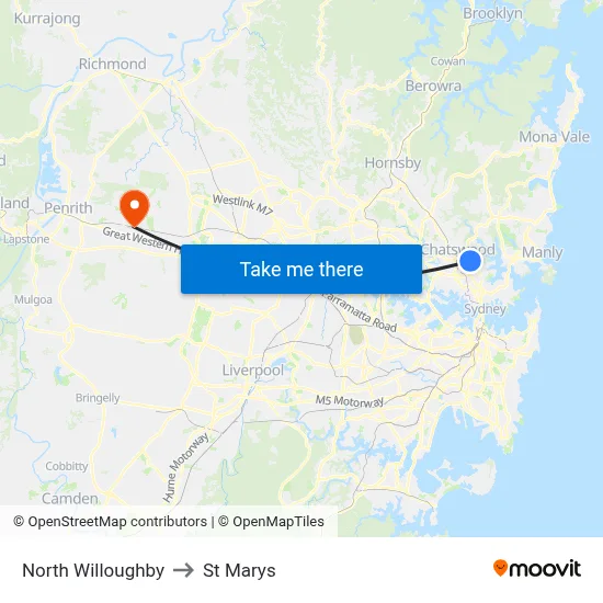North Willoughby to St Marys map