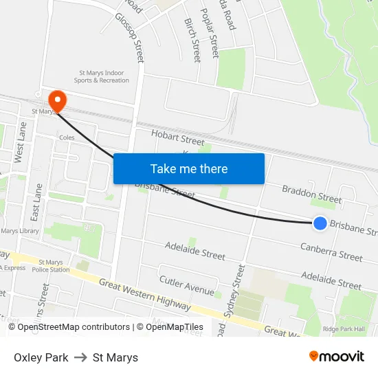 Oxley Park to St Marys map