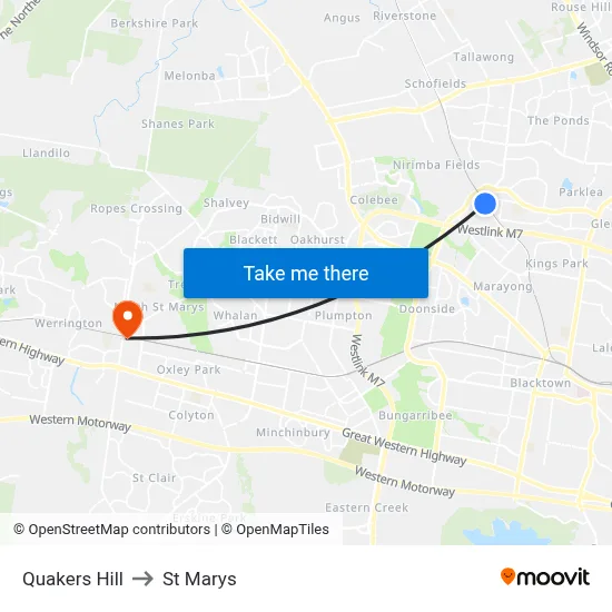 Quakers Hill to St Marys map