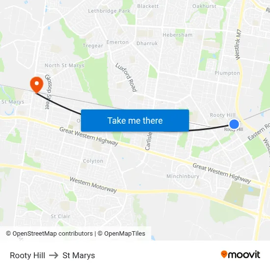 Rooty Hill to St Marys map