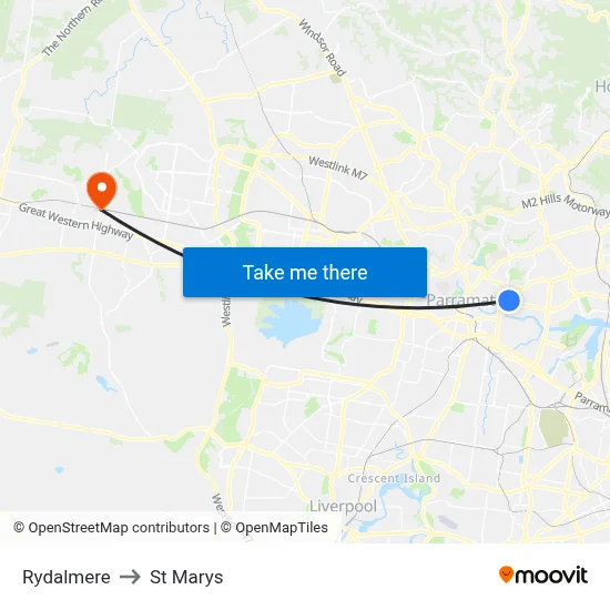 Rydalmere to St Marys map