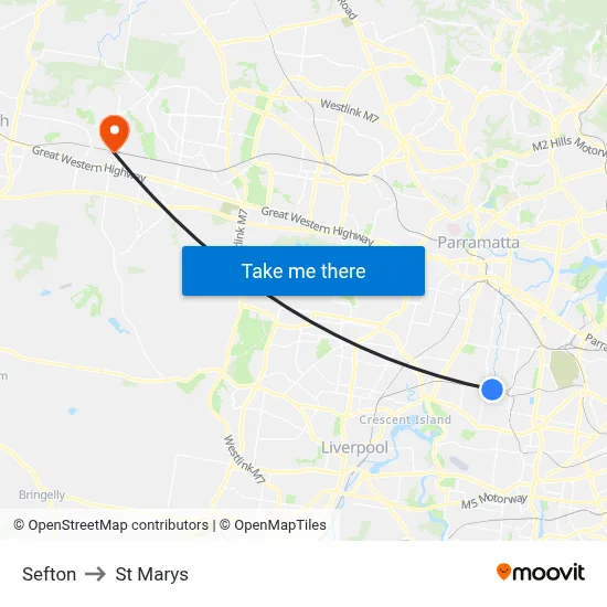 Sefton to St Marys map