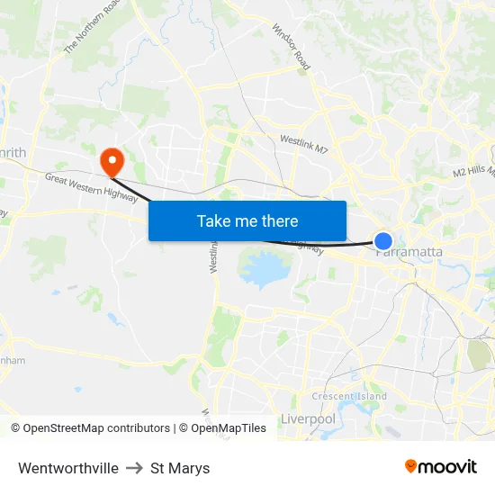 Wentworthville to St Marys map